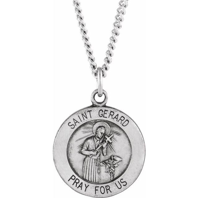 Sterling Silver 22 mm St. Gerard Medal 24' Necklace