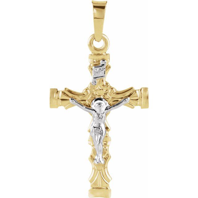 14k Yellow/white 21.5x14.5 Mm Crucifix Pendant