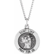 Sterling Silver 22 Mm Round St. Luke Medal 24' Necklace