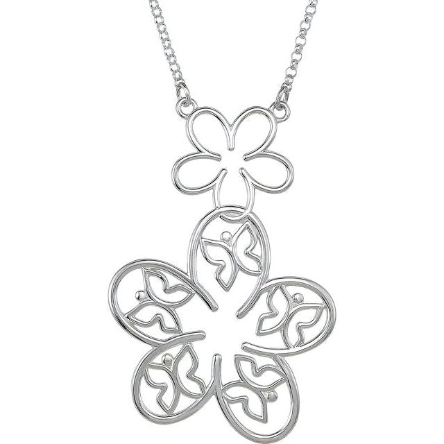 Sterling Silver Flower & Butterfly 18' Necklace