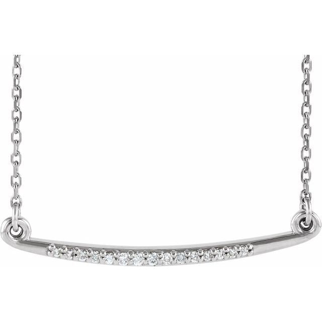 14k White .05 Ctw Natural Diamond Curved Bar 16-18' Necklace