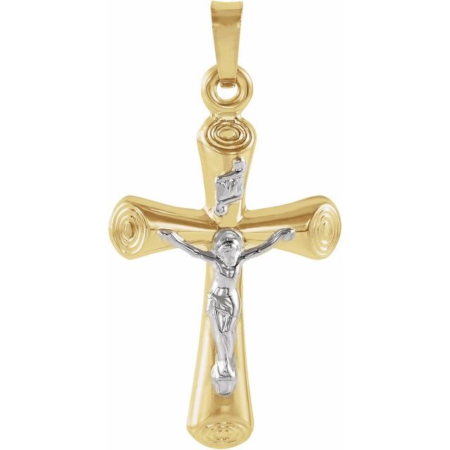 14K Yellow/White 22x15 mm Crucifix Pendant