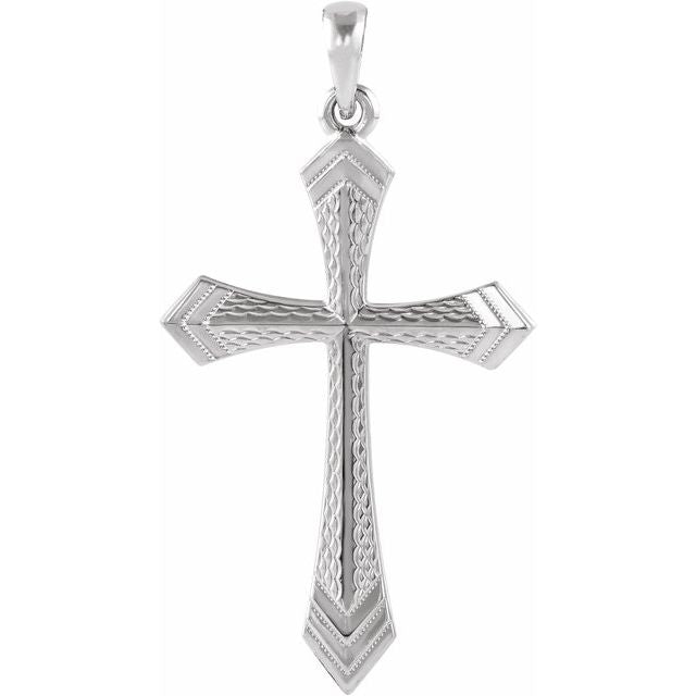 14k White 32x21 Mm Cross Pendant