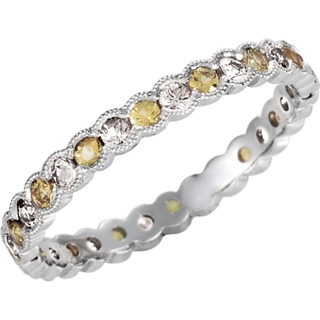 14K White 1/3 CTW Natural Diamond & Natural Yellow Sapphire Eternity Band Size 7