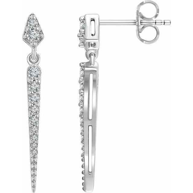 14k White 1/4 Ctw Natural Diamond Spike Earrings