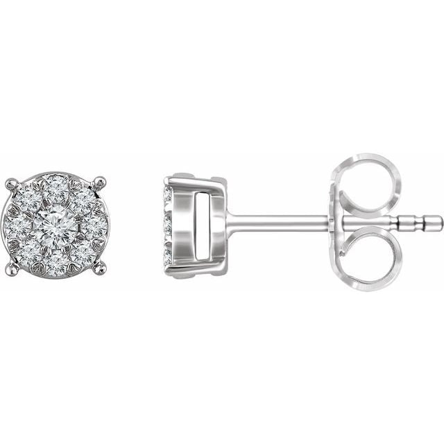 14k White 1/4 Ctw Natural Diamond Cluster Earrings
