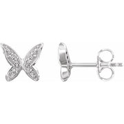 14k White .07 Ctw Natural Diamond Butterfly Youth Earrings