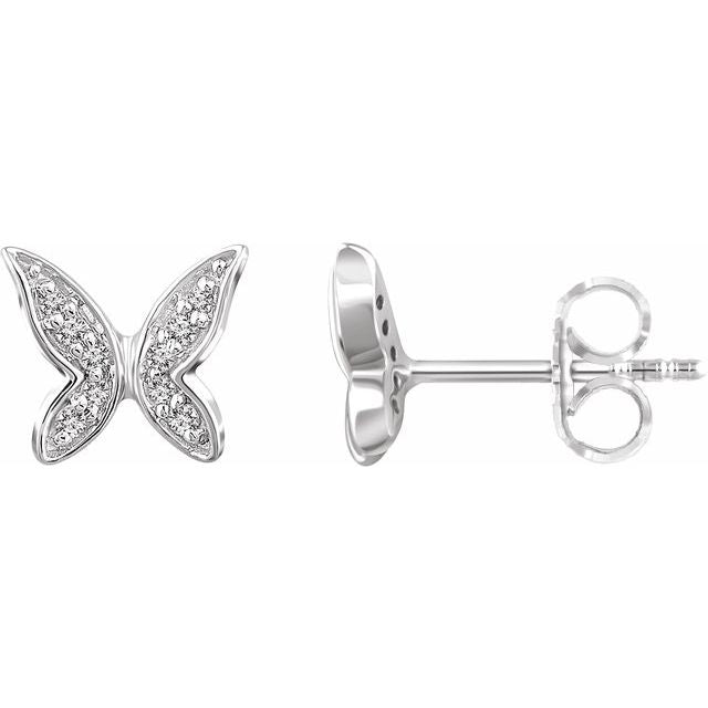 14k White .07 Ctw Natural Diamond Butterfly Youth Earrings