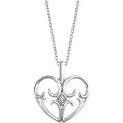 Sterling Silver .03 Ct Natural Diamond Heart 16-18' Necklace