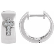 Sterling Silver .05 Ctw Natural Diamond Cross 11.3 Mm Hoop Earrings