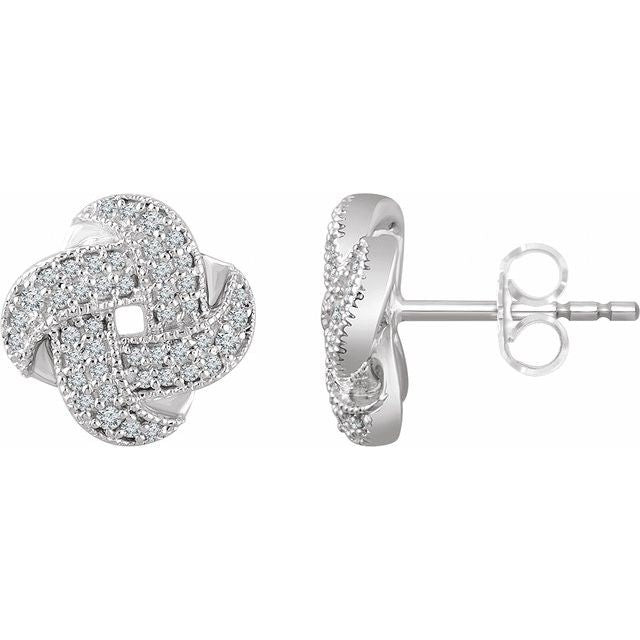 14k White 1/3 Ctw Natural Diamond Knot Earrings
