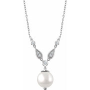 14k White Cultured White Freshwater Pearl & 1/6 Ctw Natural Diamond 16-18' Necklace
