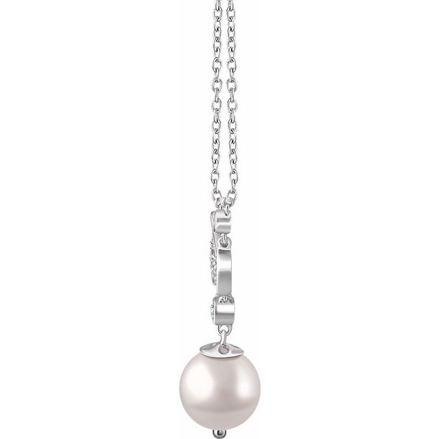 14k White Cultured White Freshwater Pearl & 1/6 Ctw Natural Diamond 16-18' Necklace