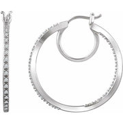 14k White 1/4 Ctw Natural Diamond Inside-outside Hoop Earrings
