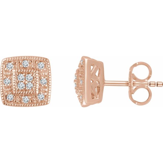 14k Rose 1/10 Ctw Natural Diamond Cluster Earrings