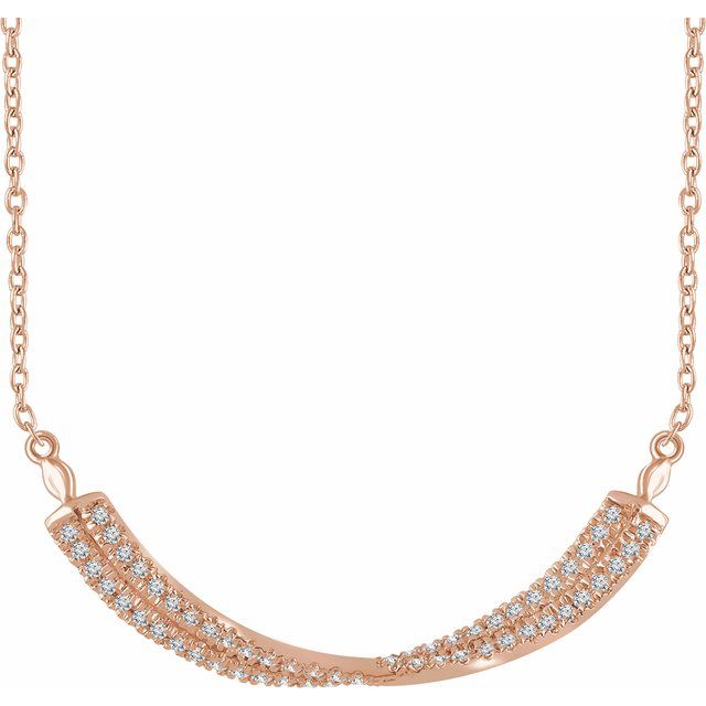 14k Rose 1/4 Ctw Natural Diamond Twisted Bar 16-18' Necklace