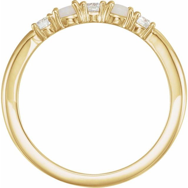 14k Yellow Natural White Opal & 1/5 Ctw Natural Diamond Stackable Ring