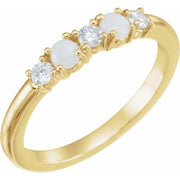 14k Yellow Natural White Opal & 1/5 Ctw Natural Diamond Stackable Ring