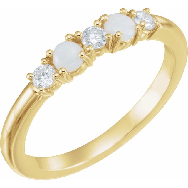 14k Yellow Natural White Opal & 1/5 Ctw Natural Diamond Stackable Ring