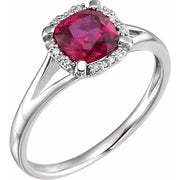 14k White Lab-grown Ruby & .05 Ctw Natural Diamond Ring
