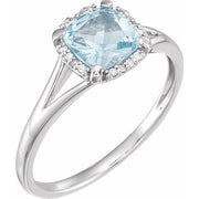 14k White Natural Sky Blue Topaz & .05 Ctw Natural Diamond Ring