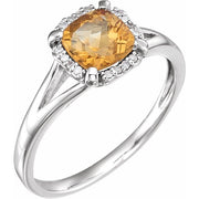 14k White Natural Citrine & .05 Ctw Natural Diamond Ring