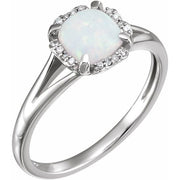 14k White Lab-grown Opal & .05 Ctw Natural Diamond Ring