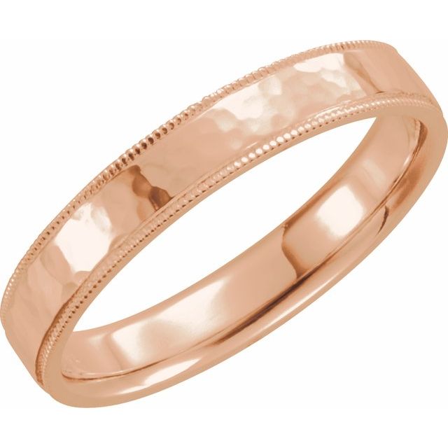 14k Rose 6 Mm Flat Hammered Milgrain Edge Comfort-fit Band Size 9.5