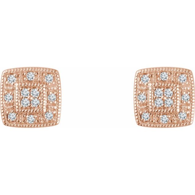 14k Rose 1/10 Ctw Natural Diamond Cluster Earrings