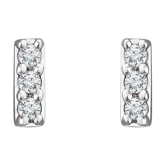 14k White .05 Ctw Natural Diamond Bar Earrings