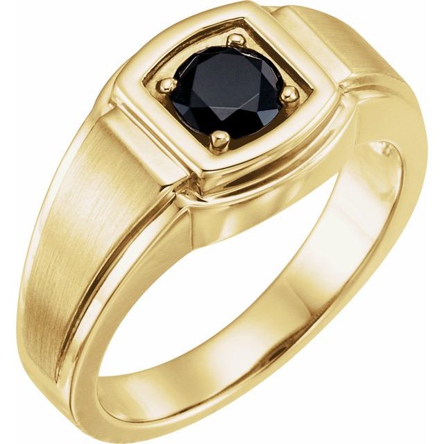 14K Yellow Natural Black Onyx Ring