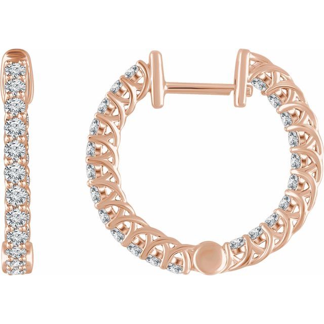 14k Rose 1 Ctw Natural Diamond Inside-outside 20.1 Mm Hoop Earrings