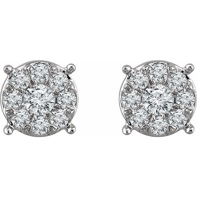14k White 1/4 Ctw Natural Diamond Cluster Earrings