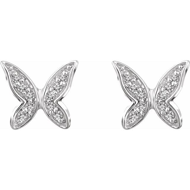 14k White .07 Ctw Natural Diamond Butterfly Youth Earrings