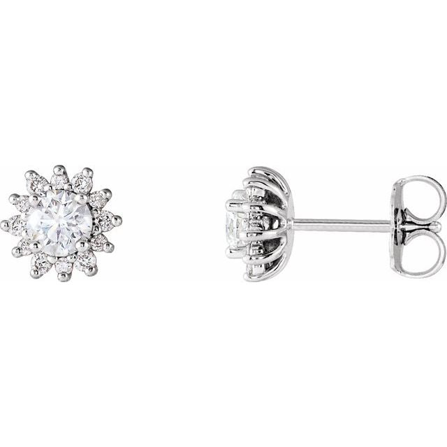 14k White 1/2 Ctw Natural Diamond Halo-style Earrings