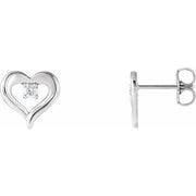 14k White 1/10 Ctw Natural Diamond Heart Earrings