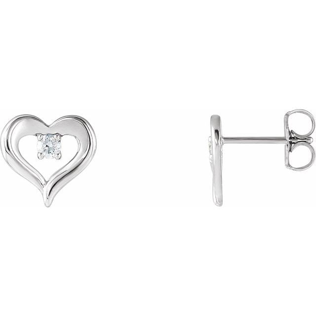 14k White 1/10 Ctw Natural Diamond Heart Earrings