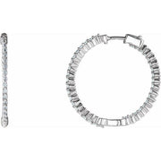 Sterling Silver Imitation White Cubic Zirconia Inside-Outside 32 mm Hoop Earrings