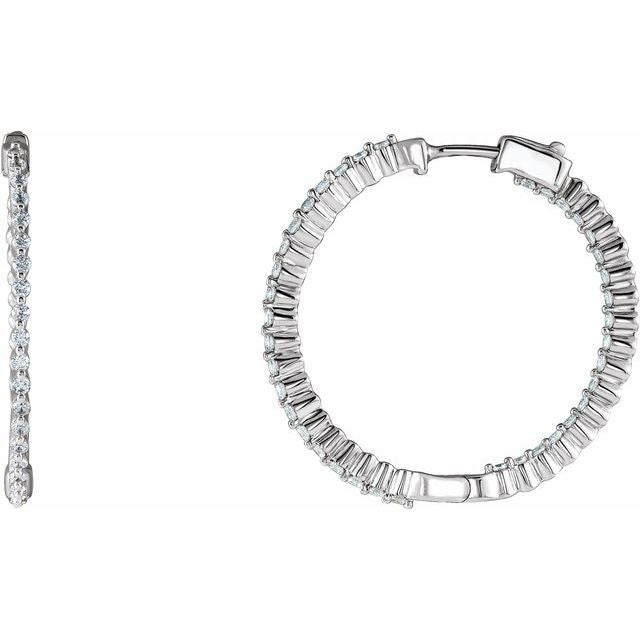 Sterling Silver Imitation White Cubic Zirconia Inside-Outside 32 mm Hoop Earrings