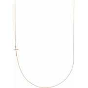 14k Rose .04 Ctw Natural Diamond Off-center Sideways Cross 16' Necklace