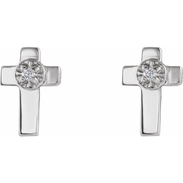 14K White 7x5 mm .01 CTW Natural Diamond Cross Earrings