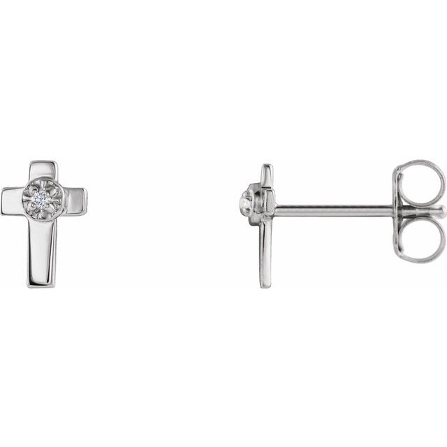 14K White 7x5 mm .01 CTW Natural Diamond Cross Earrings
