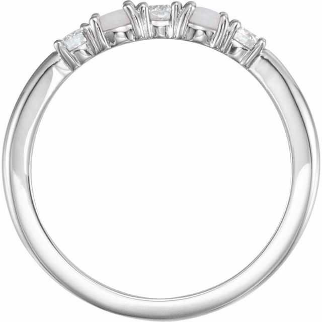 14k White Natural White Opal & 1/5 Ctw Natural Diamond Stackable Ring