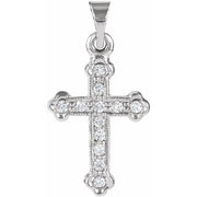 14K White 1/8 CTW Natural Diamond Cross Pendant
