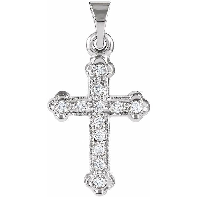 14K White 1/8 CTW Natural Diamond Cross Pendant