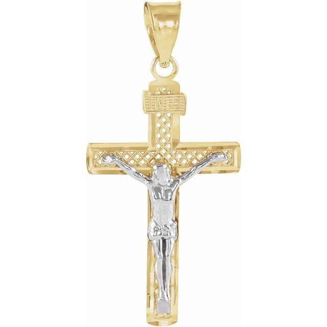 14k Yellow/white 25.5x16 Mm Crucifix Pendant