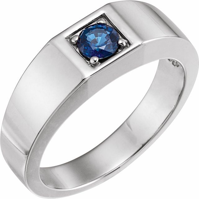 14K White Natural Blue Sapphire Ring
