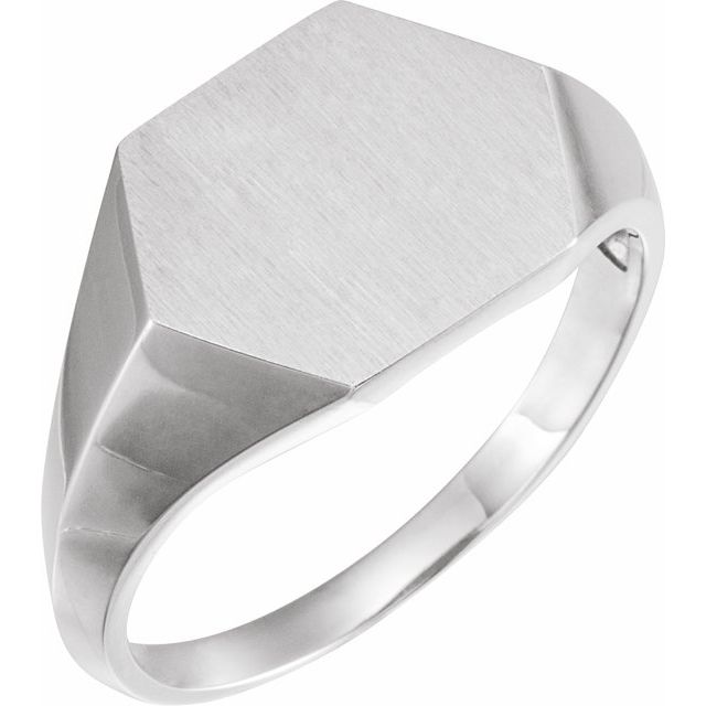 Sterling Silver 14 Mm Hexagon Signet Ring