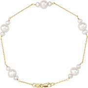 14K Yellow Cultured White Freshwater Pearl 7 1/2' Bracelet