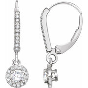 14k White 5/8 Ctw Natural Diamond Halo-style Lever Back Earrings
